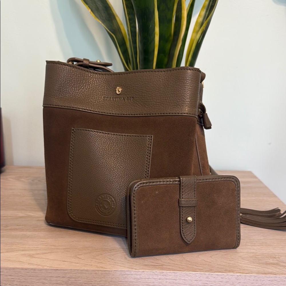 Stylish olive green Leather crossbody Bag and Wallet Set
